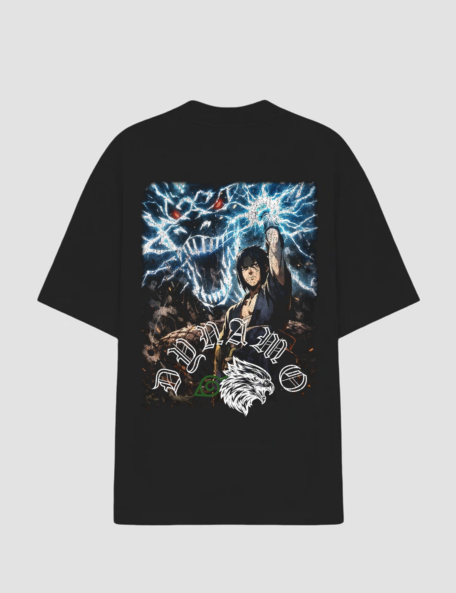 Camiseta Oversized Tempestade Uchiha preta - costas